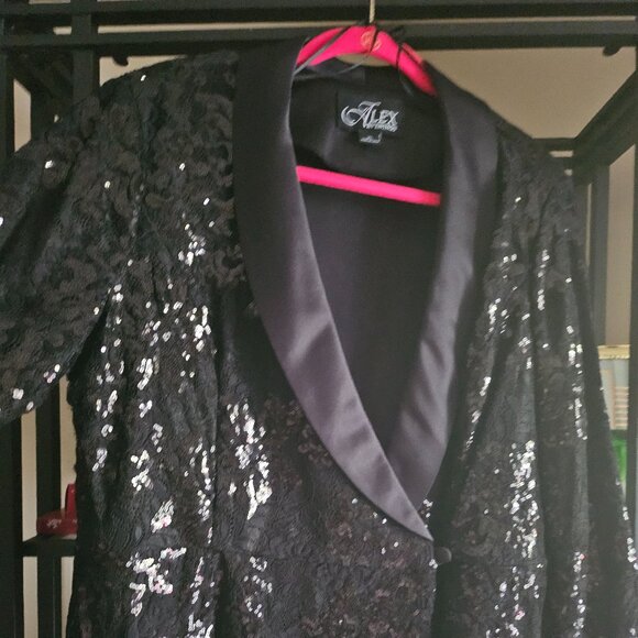 ALEX EVENINGS WOMAN BLACK PEPLUM SEQUIN BLOUSE/JACKET SIZE XL - Picture 2 of 7